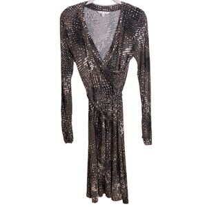 Cabi Brown Print Long Sleeve Jersey Wrap Dress Size Small